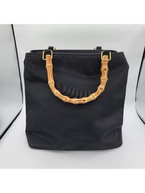 Black Tote Bag with Bamboo Handles #3064